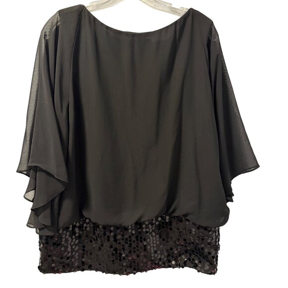 Black Roz & Ali Chiffon Blouse With Sequined Hem Womens Size L Blouse - Picture 12 of 12
